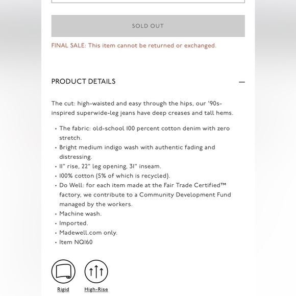 Madewell Super Wide Leg Jeans Fannin Wash NQ160 Size 24 - Picture 2 of 9